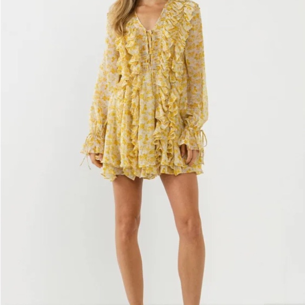 Endless Rose Yellow Floral Long Sleeve Dress M